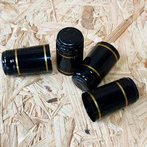 Wine Bottle Shrink Capsules (Caps) - Black with Gold Band - 30 Pack